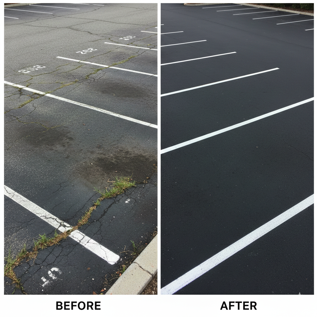 Parking lot restriping before and after in San Jose CA