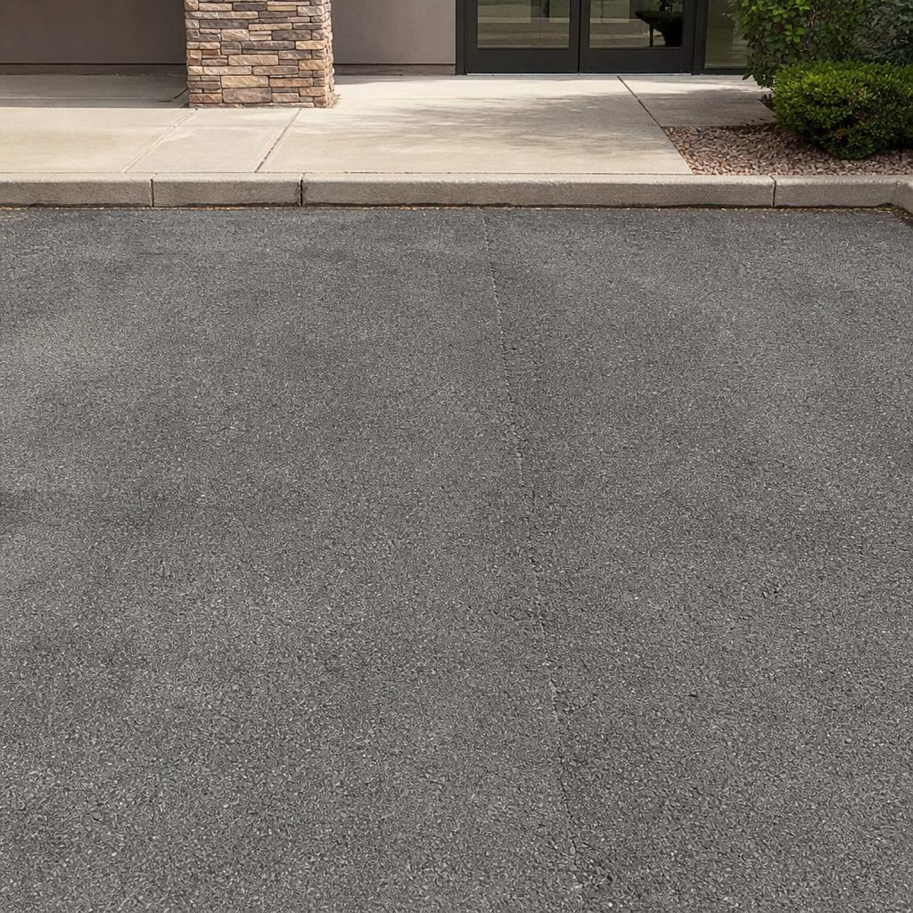 Two plain unmarked parking spaces near building entrance with no ADA markings